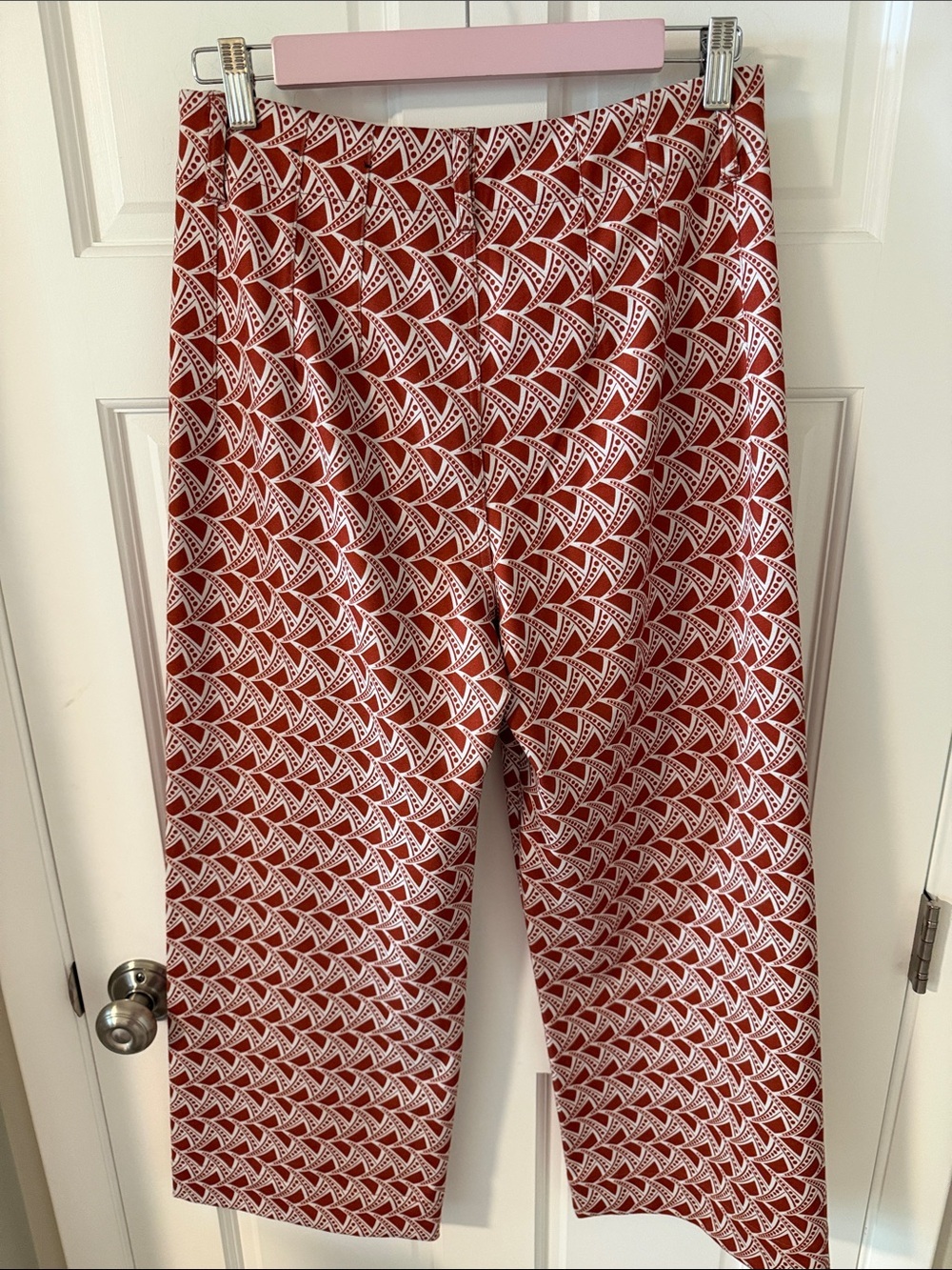 Jones New York Geometric Ponte Cropped Straight Leg Pants - Rust/White Size 8 - Picture 5 of 5